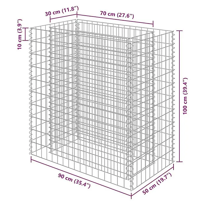 Furnicato Gabionen-Hochbeet verzinkter Stahl - 90 x 50 x 100 cm, Stahl, Fassungsvermögen Erde: 210 g