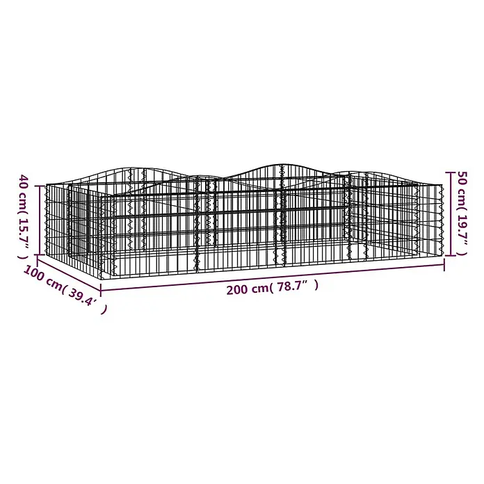 Furnicato Gabionen-Hochbeet verzinktes Eisen - 200 x 100 x 50 cm, Metall, Fassungsvermögen Erde: 1.000 g