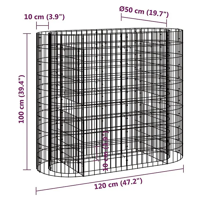 Furnicato Gabionen-Hochbeet verzinktes Eisen - 120 x 50 x 100 cm, Metall, Fassungsvermögen Erde: 600 g