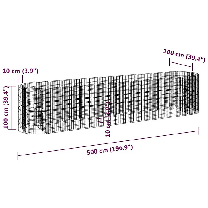 Furnicato Gabionen-Hochbeet verzinktes Eisen - 500 x 100 x 100 cm, Metall, Fassungsvermögen Erde: 5.000 g