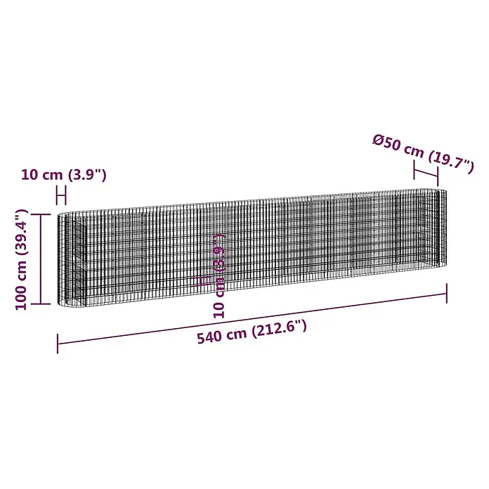Furnicato Gabionen-Hochbeet verzinktes Eisen - 540 x 50 x 100 cm, Metall, Fassungsvermögen Erde: 2.700 g