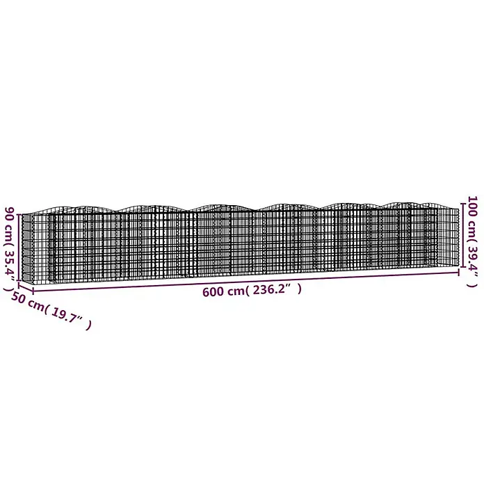 Furnicato Gabionen-Hochbeet verzinktes Eisen - 600 x 50 x 100 cm, Metall, Fassungsvermögen Erde: 3.000 g