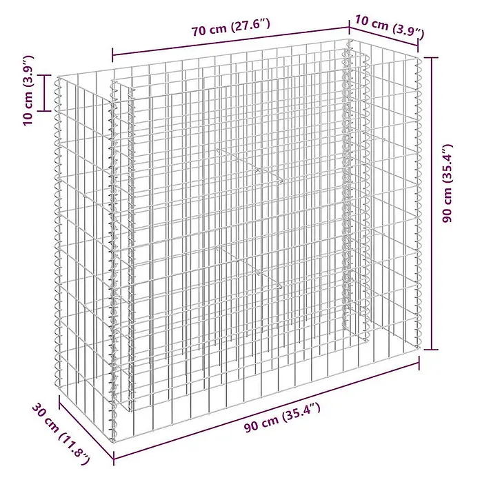 Furnicato Gabionen-Hochbeet verzinkter Stahl - 90 x 30 x 90 cm, Stahl, Fassungsvermögen Erde: 63 g