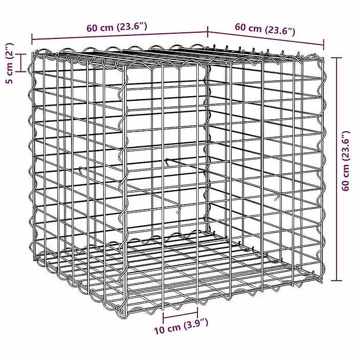 Furnicato Gabionen-Hochbeet Stahldraht - 60 x 60 x 60 cm, Stahl, Fassungsvermögen Erde: 216 g