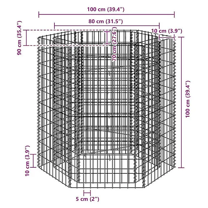 Furnicato Gabionen-Hochbeet verzinkter Stahl - 100 x 90 x 100 cm, Stahl, Fassungsvermögen Erde: 560 g