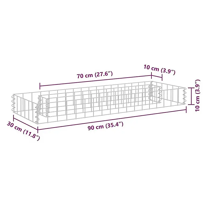 Furnicato Gabionen-Hochbeet verzinkter Stahl - 90 x 30 x 10 cm, Stahl, Fassungsvermögen Erde: 7 g