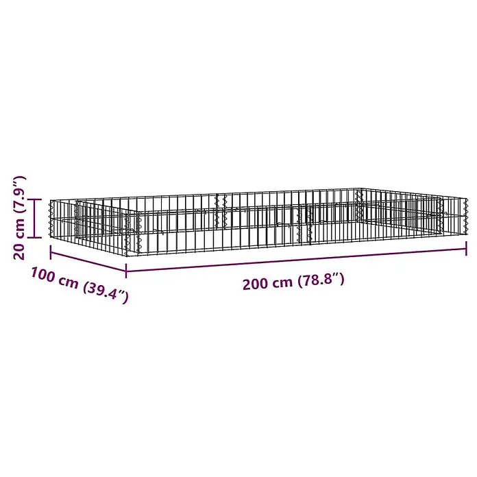 Furnicato Gabionen-Hochbeet verzinkter Stahl - 200 x 100 x 20 cm, Stahl, Fassungsvermögen Erde: 288 g