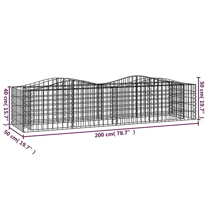Furnicato Gabionen-Hochbeet verzinktes Eisen - 200 x 50 x 50 cm, Metall, Fassungsvermögen Erde: 500 g