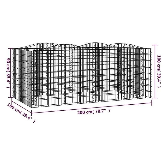 Furnicato Gabionen-Hochbeet verzinktes Eisen - 200 x 100 x 100 cm, Metall, Fassungsvermögen Erde: 2.000 g