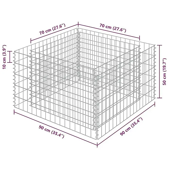 Furnicato Gabionen-Hochbeet verzinkter Stahl - 90 x 90 x 50 cm, Stahl, Fassungsvermögen Erde: 245 g