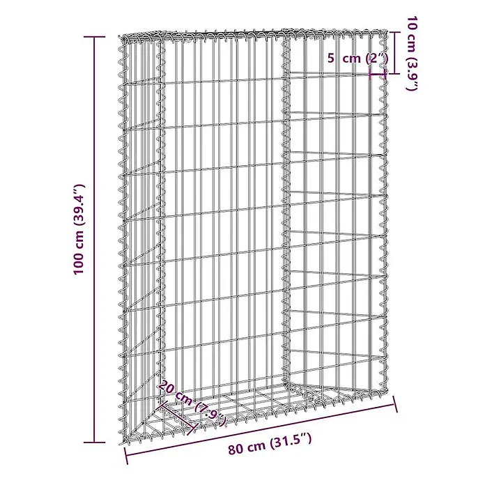 Furnicato Gabionen-Hochbeet verzinkter Stahl - 80 x 20 x 100 cm, Stahl, Fassungsvermögen Erde: 160 g