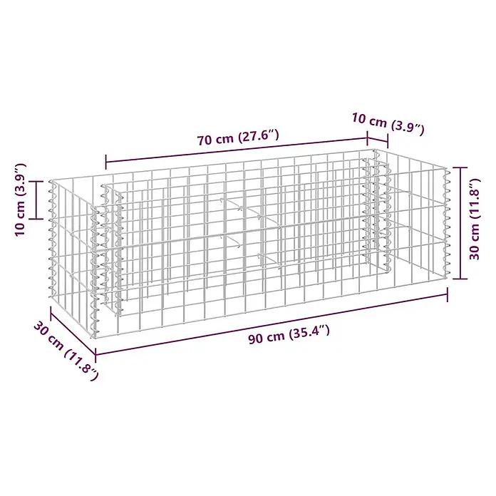 Furnicato Gabionen-Hochbeet verzinkter Stahl - 90 x 30 x 30 cm, Stahl, Fassungsvermögen Erde: 21 g