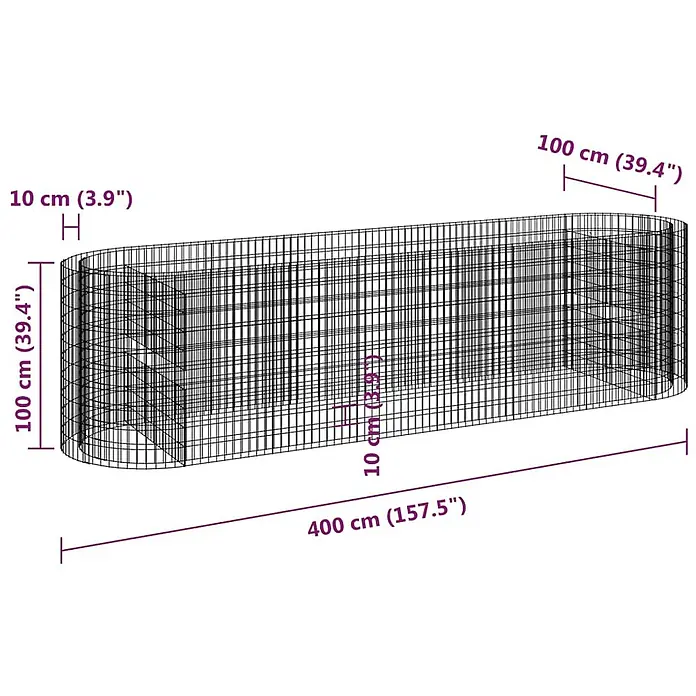 Furnicato Gabionen-Hochbeet verzinktes Eisen - 400 x 100 x 100 cm, Metall, Fassungsvermögen Erde: 4.000 g