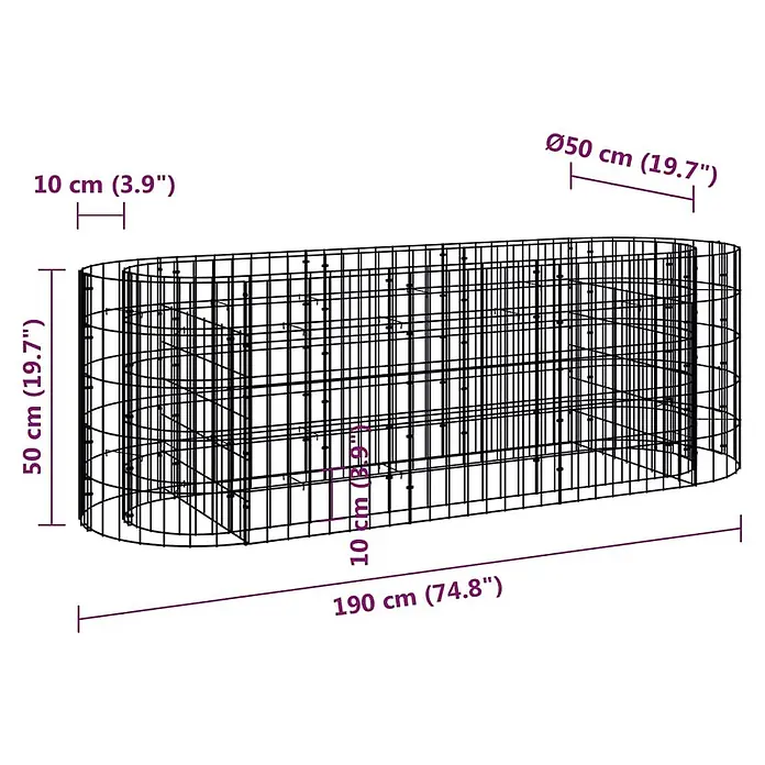 Furnicato Gabionen-Hochbeet verzinktes Eisen - 190 x 50 x 50 cm, Metall, Fassungsvermögen Erde: 475 g