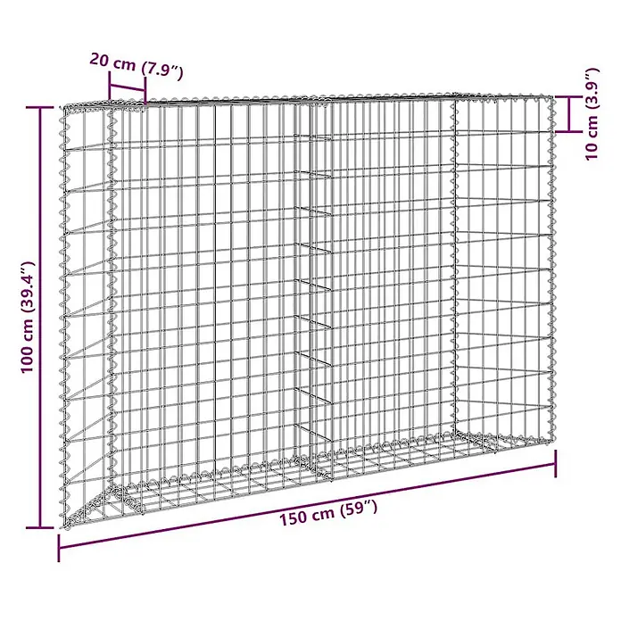 Furnicato Gabionen-Hochbeet verzinkter Stahl - 150 x 20 x 100 cm, Stahl, Fassungsvermögen Erde: 300 g