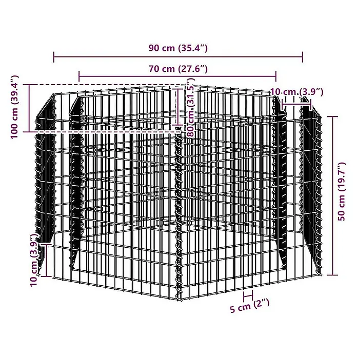 Furnicato Gabionen-Hochbeet verzinkter Stahl - 90 x 100 x 50 cm, Stahl, Fassungsvermögen Erde: 280 g