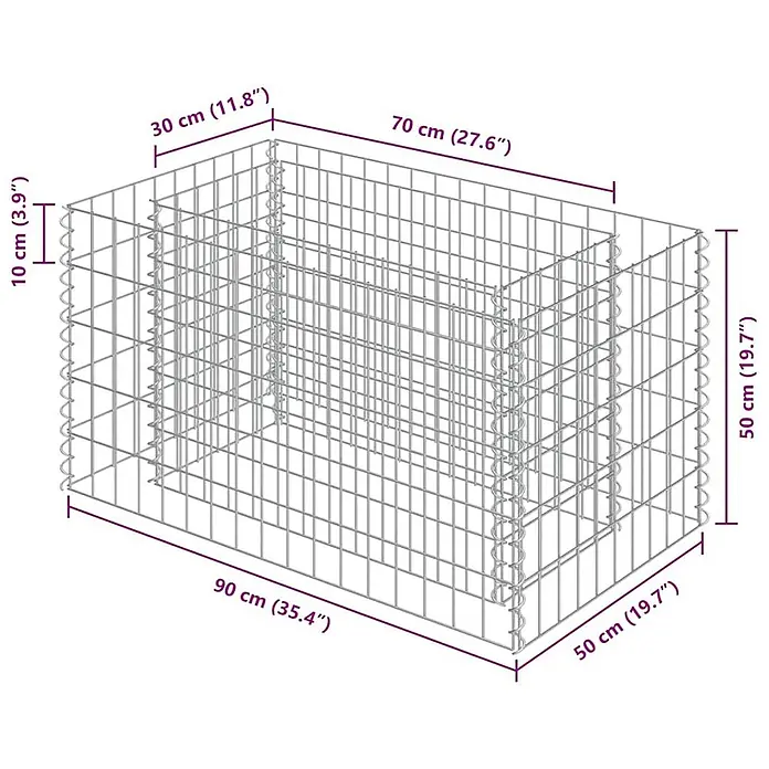 Furnicato Gabionen-Hochbeet verzinkter Stahl - 90 x 50 x 50 cm, Stahl, Fassungsvermögen Erde: 105 g