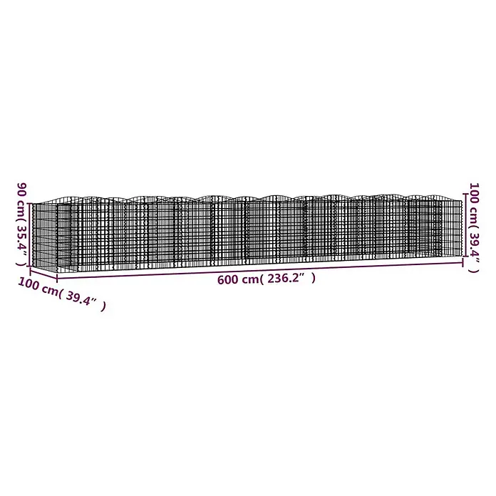 Furnicato Gabionen-Hochbeet verzinktes Eisen - 600 x 100 x 100 cm, Metall, Fassungsvermögen Erde: 6.000 g