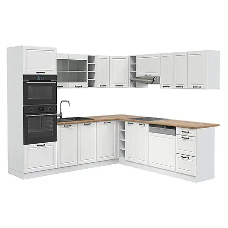 Vicco  Eckküche R-Line Weiß Landhaus/Weiß, AP Eiche