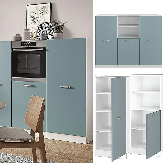 Vicco Küchenleerblock R-Line Blau-Grau/Weiß ohne Arbeitsplatte - Blau-Grau