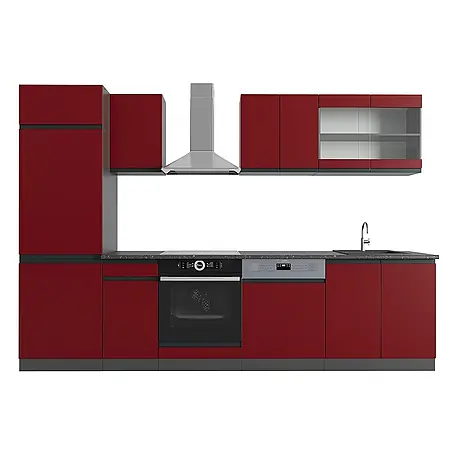 Vicco Küchenzeile R-Line, Rot/Anthrazit, 300 cm