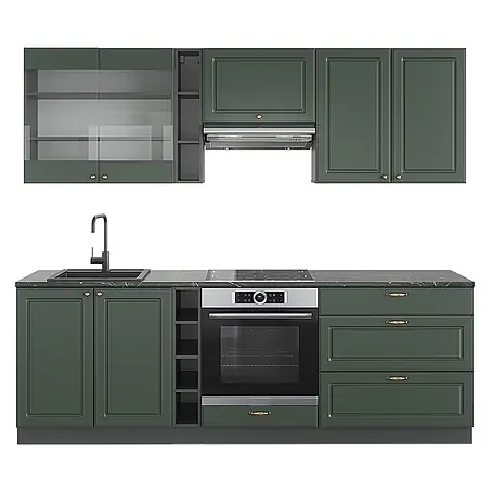 Vicco Küchenzeile Fame-Line, Grün-Gold Landhaus/Anthrazit, 235 cm