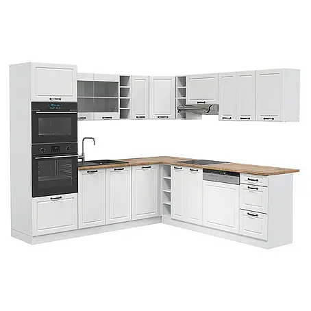 Vicco  Eckküche R-Line Weiß Landhaus/Weiß ohne Arbeitsplatte