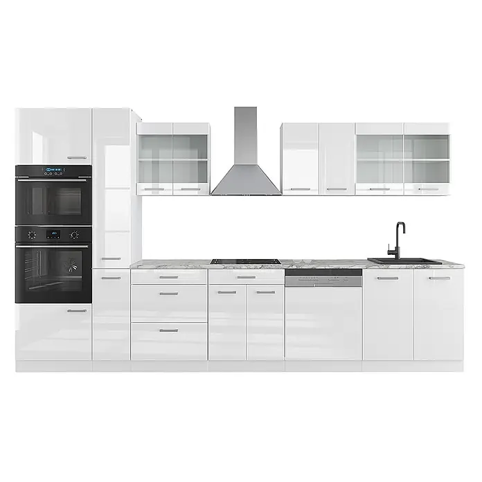 Vicco Küchenzeile R-Line Weiß Hochglanz/Weiß mit Hochschrank, ohne Arbeitsplatte - Weiß Hochglanz, Ohne Elektrogeräte
