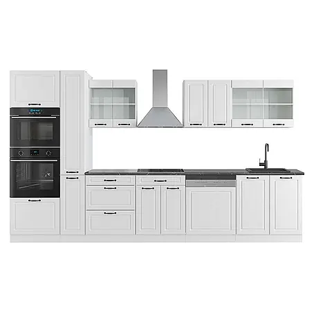 Vicco  Küchenzeile R-Line Weiß Landhaus/Weiß mit Hochschrank, AP Anthrazit