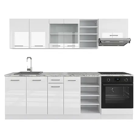 Vicco  Küchenzeile R-Line Weiß Hochglanz/Weiß, AP Marmor
