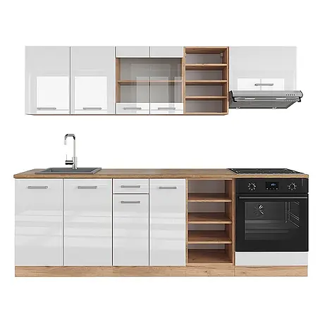 Vicco  Küchenzeile R-Line Weiß Hochglanz/Goldkraft Eiche, AP Eiche