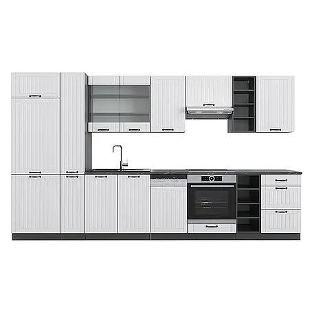 Vicco  Küchenzeile Fame-Line Weiß Landhaus/Anthrazit mit Hochschrank, ohne Arbeitsplatte
