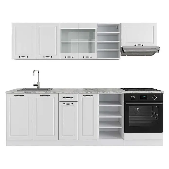 Vicco Küchenzeile R-Line Weiß Landhaus/Weiß ohne Arbeitsplatte - Weiß Landhaus, Ohne Elektrogeräte
