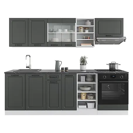 Vicco  Küchenzeile R-Line Anthrazit Landhaus/Weiß, AP Anthrazit