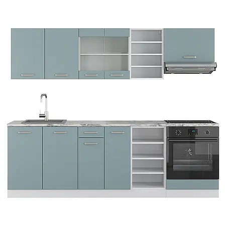 Vicco  Küchenzeile R-Line Blau-Grau, AP Marmor