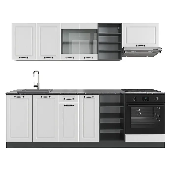 Vicco Küchenzeile R-Line Weiß Landhaus/Anthrazit ohne Arbeitsplatte - Weiß Landhaus, Ohne Elektrogeräte