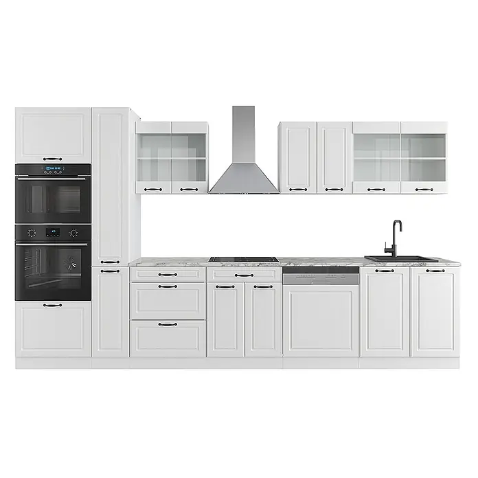 Vicco Küchenzeile R-Line Weiß Landhaus/Weiß mit Hochschrank, ohne Arbeitsplatte - Weiß Landhaus, Ohne Elektrogeräte