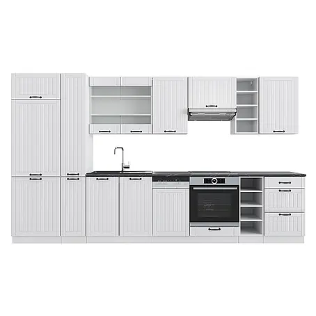Vicco  Küchenzeile Fame-Line Weiß Landhaus/Weiß mit Hochschrank, ohne Arbeitsplatte