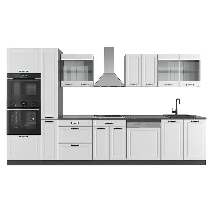 Vicco Küchenzeile R-Line Weiß Landhaus/Anthrazit mit Hochschrank, ohne Arbeitsplatte - Weiß Landhaus, Ohne Elektrogeräte