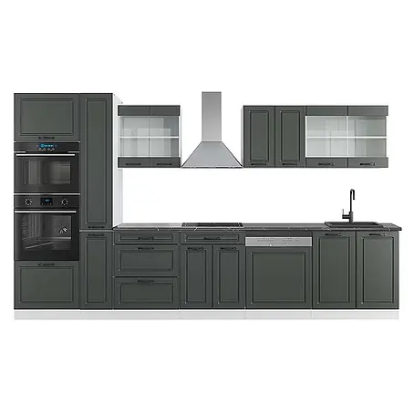 Vicco  Küchenzeile R-Line Anthrazit Landhaus/Weiß mit Hochschrank, AP Anthrazit