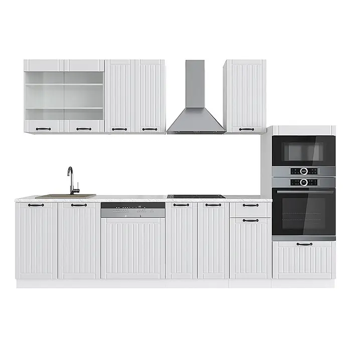 Vicco Küchenzeile Fame-Line Weiß Landhaus/Weiß mit Hochschrank, AP Marmor - Weiß Landhaus, Ohne Elektrogeräte