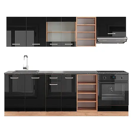 Vicco  Küchenzeile R-Line Schwarz Hochglanz/Goldkraft Eiche, AP Anthrazit