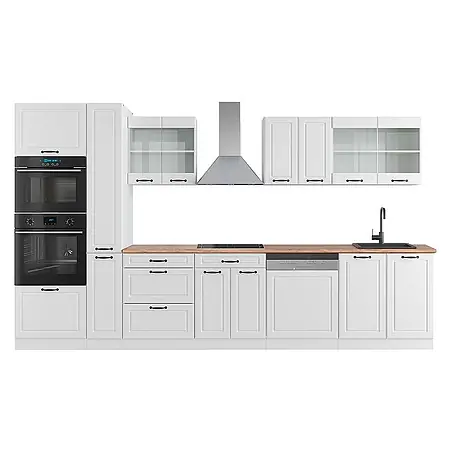 Vicco  Küchenzeile R-Line Weiß Landhaus/Weiß mit Hochschrank, AP Eiche