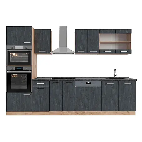 Vicco  Küchenzeile R-Line Schwarz Beton/Goldkraft Eiche AP Anthrazit