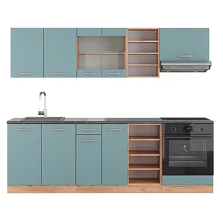 Vicco  Küchenzeile R-Line Blau-Grau/Goldkraft Eiche, AP Anthrazit