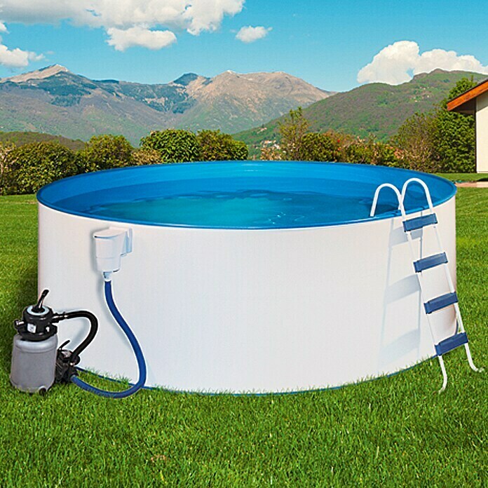 Malibu Rundbecken-Set Premium (Ø x H: 450 x 120 cm, 18 m³, Farbe Innenfolie: Blau)