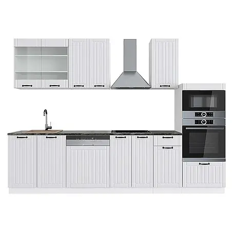 Vicco  Küchenzeile Fame-Line Weiß Landhaus/Weiß mit Hochschrank, AP Anthrazit