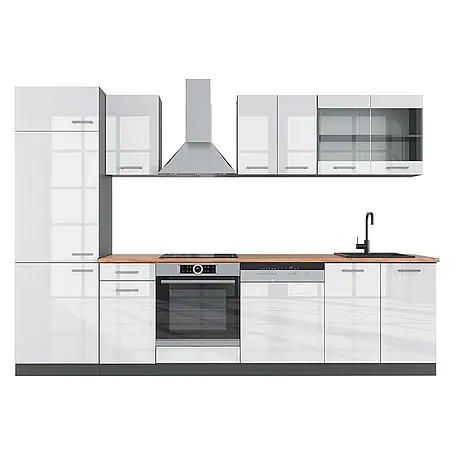 Küchenzeile R-Line 300 cm Weiß Hochglanz Art.-Nr. 43045