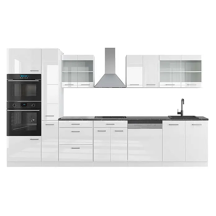 Vicco Küchenzeile R-Line Weiß Hochglanz/Weiß mit Hochschrank, AP Anthrazit - Weiß Hochglanz, Ohne Elektrogeräte