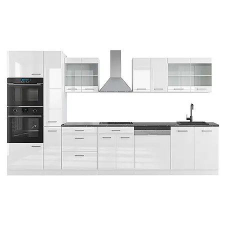 Vicco  Küchenzeile R-Line Weiß Hochglanz/Weiß mit Hochschrank, AP Anthrazit